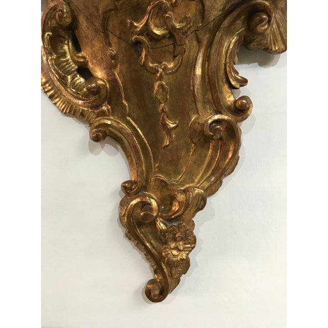 Wood Pair of 19th Century Italian Rococo Giltwood Wall Shelves With Original Gold Leaf For Sale - Image 7 of 12