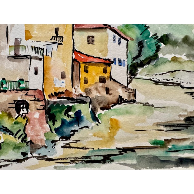 Rustic Henry Emil Salloch Original Watercolor on Paper Bagni Di Lucca, Fiume Lima. Italy. 1970. For Sale - Image 3 of 7