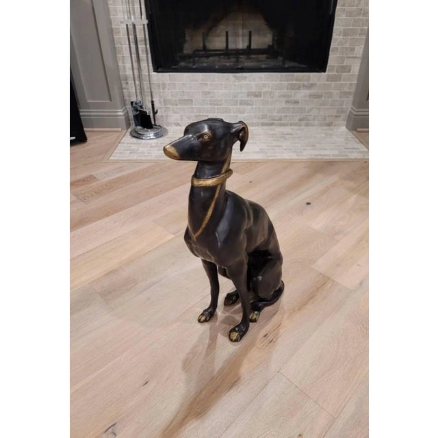 Art Deco Life-Size Art Deco Patinated Bronze Greyhound Dog Sculpture For Sale - Image 3 of 11