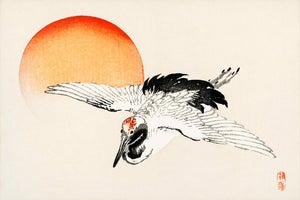 Flying Crane by Kōno Bairei, Vintage Japanese Art Print Reproduction, 24" X 16"