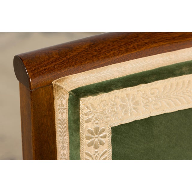 1930s French Art Deco Mahogany Dining Chairs in Olive Green Velvet - Set of 6 For Sale In New York - Image 6 of 18