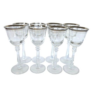 Vintage Mikasa Silver Mist 57618 Cordial Glasses Platinum Rim Set of 8, 1979-87 For Sale