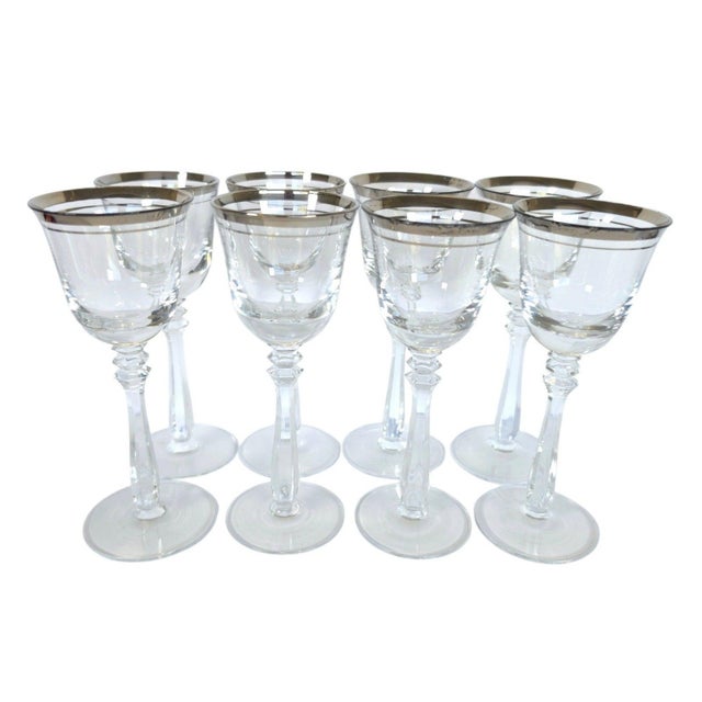 Vintage Mikasa Silver Mist 57618 Cordial Glasses Platinum Rim Set of 8, 1979-87 For Sale