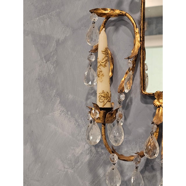 Victorian Pair of Vintage Parcel-Gilt and Metal Two-Light Sconces For Sale - Image 3 of 5