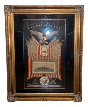 Oversized 1910 American Naval Silk Embroidered Souvenir Tapestry