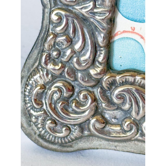 Pair of Vintage English Sterling Silver Repoussé Picture Frames, Velvet Back, 1987 For Sale - Image 12 of 17