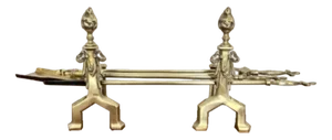 Victorian Brass Fire Irons and Fire Dogs, 1860s, Set of 5