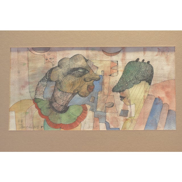Modern Figuren, Gunther Temech, NY, 1980, Ink and Watercolors For Sale - Image 3 of 6
