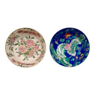 Vintage Chinese Hand Painted Enameled Porcelain Bowls For Sale