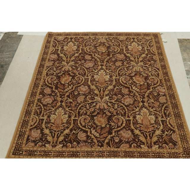 Rug & Kilim Rug & Kilim’s European Tudor Style Kilim in Brown With Gold Floral Pattern For Sale - Image 4 of 9