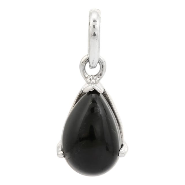 Classic Pear-Cut Cabochon Black Onyx Charm Pendant in 925 Sterling Silver For Sale