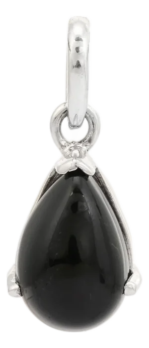 Classic Pear-Cut Cabochon Black Onyx Charm Pendant in 925 Sterling Silver