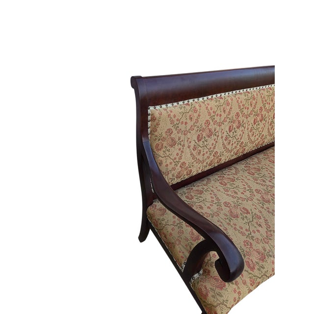 Wood Antique French Carved Settee Love Seat Sofa Bench Empire Mahogany For Sale - Image 7 of 18