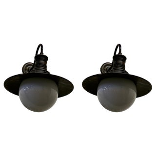 Large Copper and Globe Industrial Wall Lights, 1920s, Set of 2 For Sale