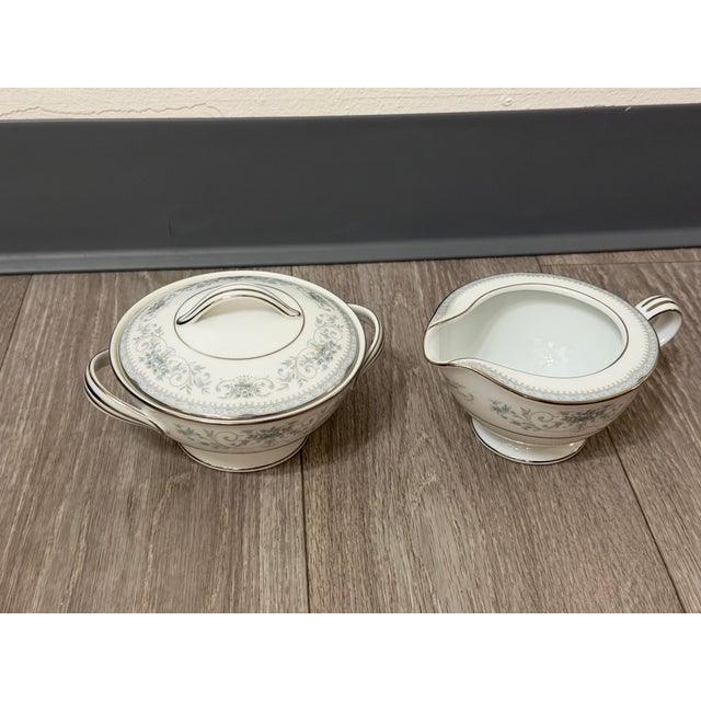 1960s 1960s Noritake “Colburn” Cream & Sugar Set – White, Silver & Blue Floral, Japan For Sale - Image 5 of 12
