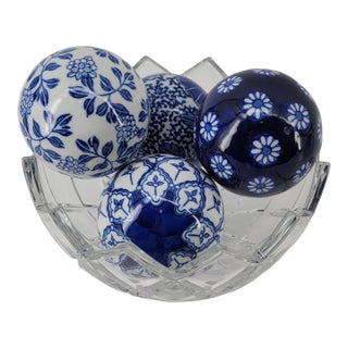 Vintage Blue & White Porcelain Chinoiserie Decorative Spheres - Set of 4 For Sale