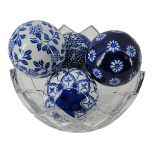 Vintage Blue & White Porcelain Chinoiserie Decorative Spheres - Set of 4