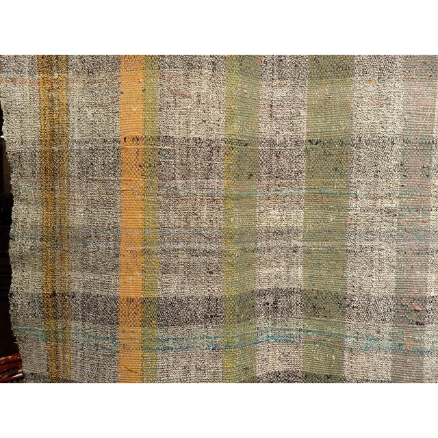 Turkish Vintage Turkish Kilim Runner, Flatwoven Wool, Stripe Pattern, Ivory & Green, 3x7 For Sale - Image 3 of 9