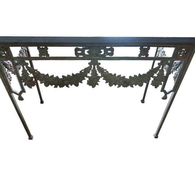Gold 19th Century French Wrought Iron Console Tables With Slate Tops- A Pair For Sale - Image 8 of 8