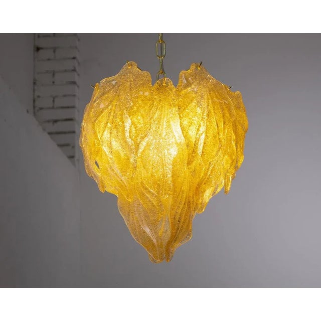 Gold Suspension Chandelier with Murano Glass Leaves, Italy, 1990s For Sale - Image 8 of 12