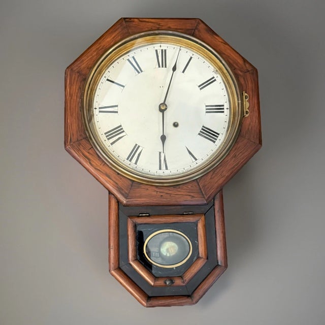 Victorian Antique Seth Thomas Schoolhouse Style Wall Clock For Sale - Image 3 of 9
