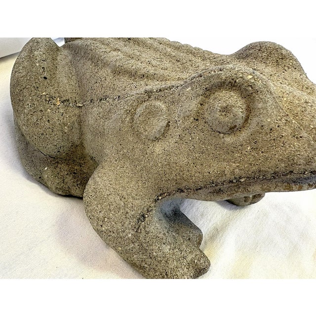 Vintage Cast Concrete Frog Garden Statue Symbolizing Rebirth, Fertility and Good Fortune For Sale In West Palm - Image 6 of 12