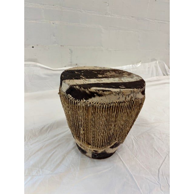 Mid 20th Century Vintage African Tribal Animal Hide Drum With Woven Fiber Body For Sale - Image 5 of 8