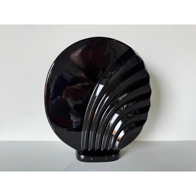 1980s Postmodern Art Deco Style Black Glazed Ceramic Vase For Sale - Image 4 of 9