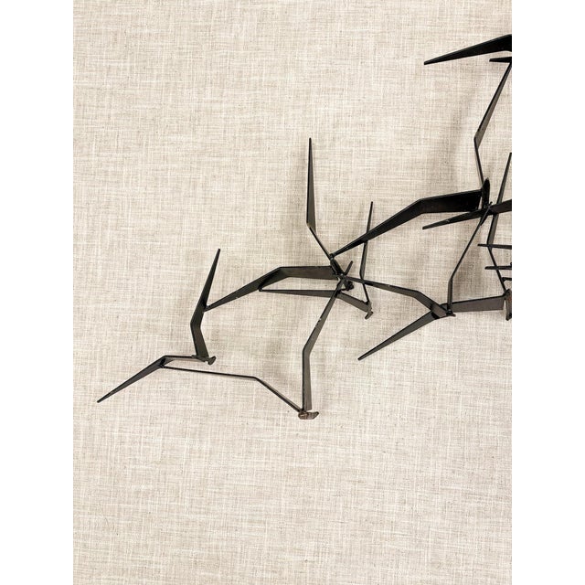 Black Vintage Iron Flock Bird Wall Sculpture MCM Coastal Large 56" Walling Hanging Art For Sale - Image 8 of 8
