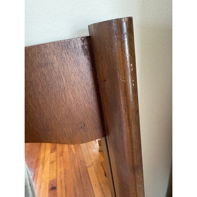 Vintage MCM Walnut Framed Arched Top Hanging Wall Mirror For Sale In New York - Image 6 of 8