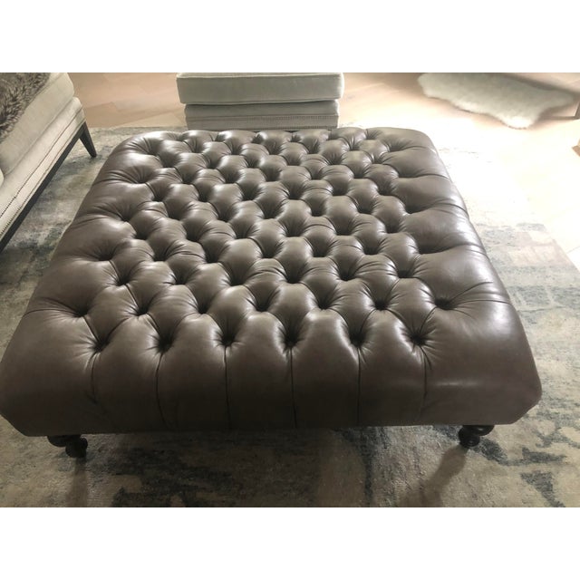 Arhaus Leather Tufted Ottoman Chairish