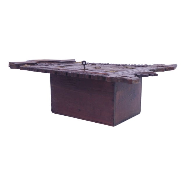 Vintage Carved Wooden Wall Cabinet with Brass Hardware, 1920s For Sale