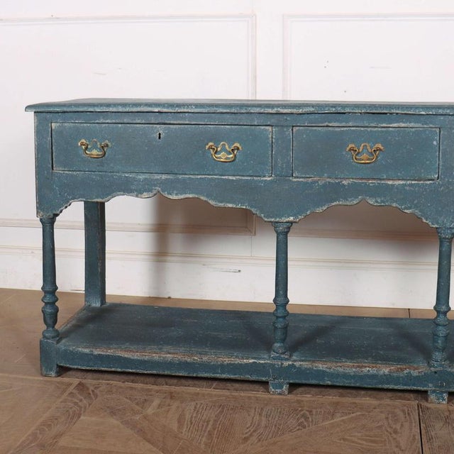 Pretty English 18th C painted 3 drawer oak potboard dresser base. 1760 Dimensions:W: 181cm (71.3")H: 76.5cm (30.1")D:...
