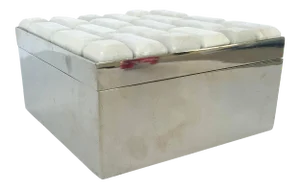 Interlude Home Modern White Marble & Polished Nickel Square Box