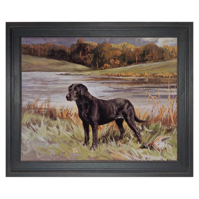 Not Yet Made - Made To Order Labrador Retriever With Duck Oil Painting Print on Canvas in Distressed Black Wood Frame- a 16" X 20" Framed to a 19-1/2" X 23-1/2" For Sale - Image 5 of 5