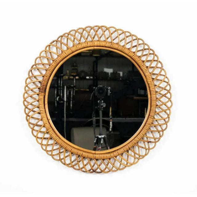 Midcentury Round Wall Mirror in Rattan and Bamboo by Franco Albini, 1960s For Sale - Image 9 of 11