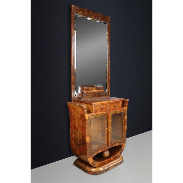 Italian Art Deco Sculptural Walnut Vanity with Mirror, Naples, 1930s For Sale - Image 13 of 18