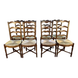 Rustic Straw-Seated High Back Chairs, Set of 8 For Sale
