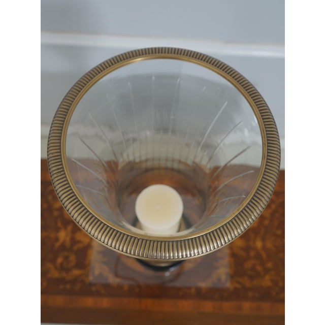 Brass Pair Quality Large Glass & Brass Hurricane Candlesticks For Sale - Image 8 of 11