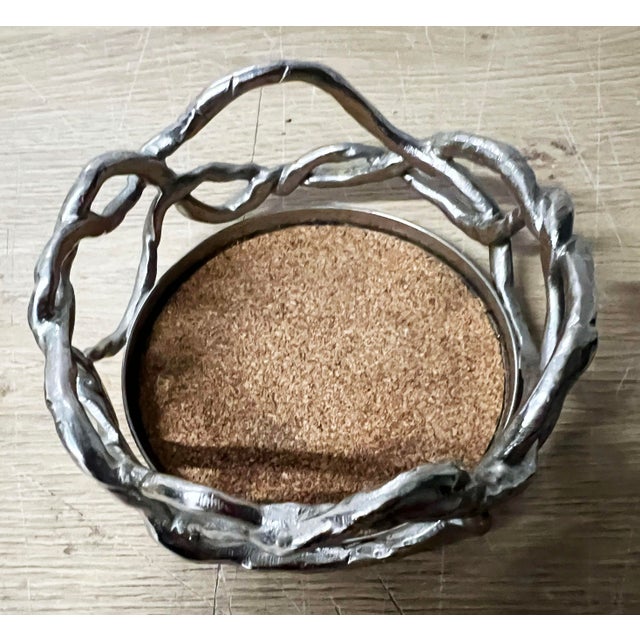 Metal 1990s Michael Aram Vintage Silver/Gold Tone Pair Wine Coasters For Sale - Image 7 of 7