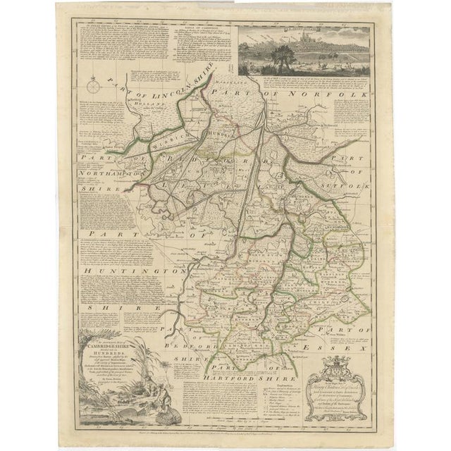 Large Antique Map of Cambridgeshire by Emanuel Bowen, 1760 For Sale - Image 11 of 11