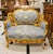 Experience timeless elegance with this magnificent French Louis XV sofa, upholstered in luxurious blue damask fabric...
