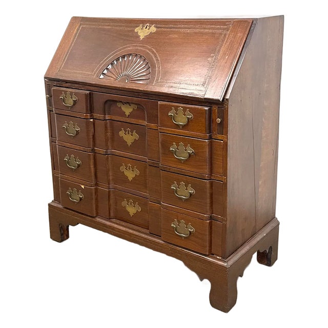 Antique Chippendale Style Mahogany Block Front Secretary Desk With Shell Carving For Sale