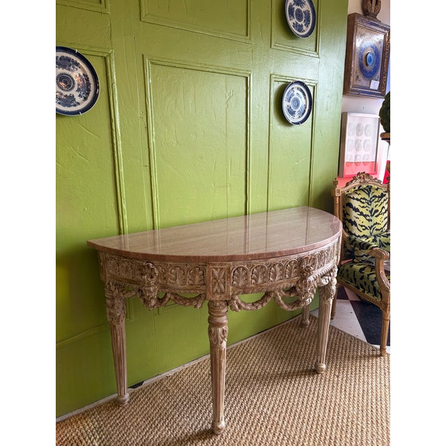 Early 20th Century Neoclassical Carved Demi-Lune With Marble Top - Louis XVI Style For Sale - Image 10 of 12