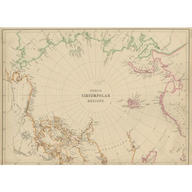 North circumpolar regions with kamtschatka and vancouver island, 1860 this original antique map titled north circumpolar...