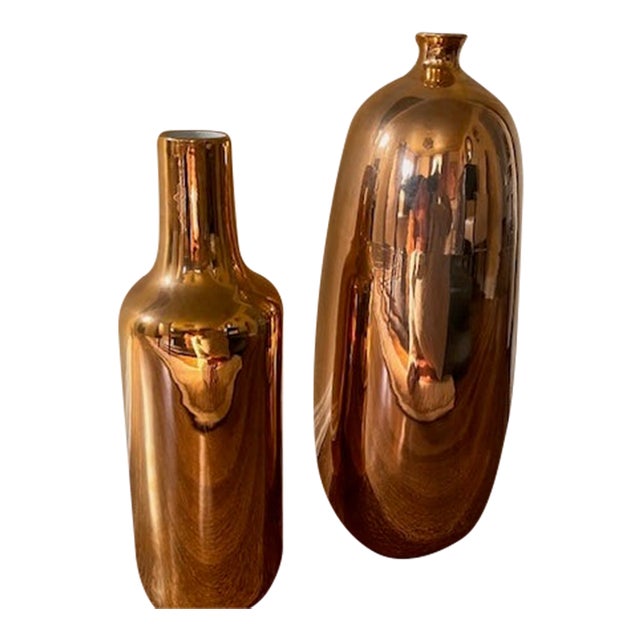 Pair of Gold Modern, Large Vases For Sale