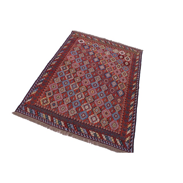 1970s Semi Vintage Tribal Soumakh Wool Rug - 6'4" X 8'6" For Sale - Image 4 of 11