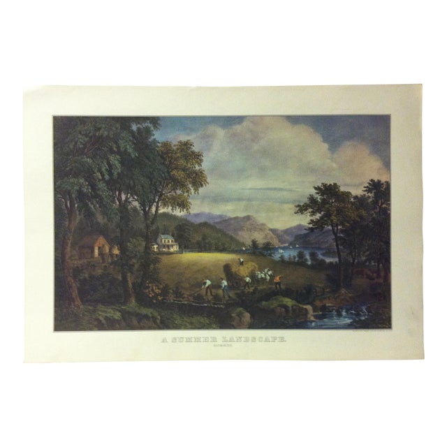 Currier & Ives Color Print, "A Summer Landscape Haymaking", 1956