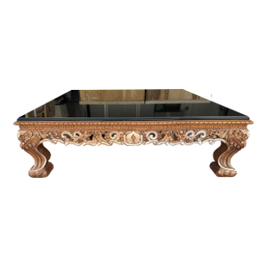 1960s Hand-Carved Indonesian Coffee Table With Black Granite Top