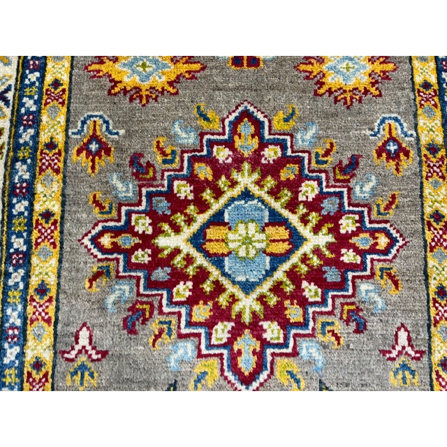 Extra-Long Olive Gold Kazak-Style Wool Runner Rug With Geometric Medallions, 2'7" X 14'8" For Sale - Image 10 of 18